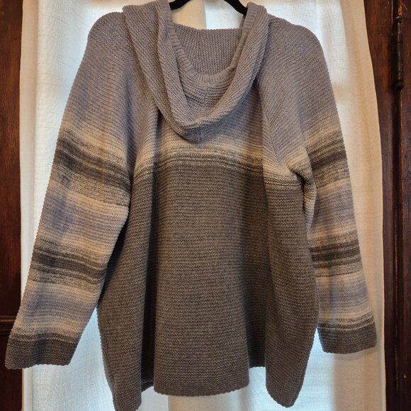 J.Jill Knit Hoodie Sweater Blue Gray Colorblock Striped Pullover Womens PXL - Picture 5 of 5